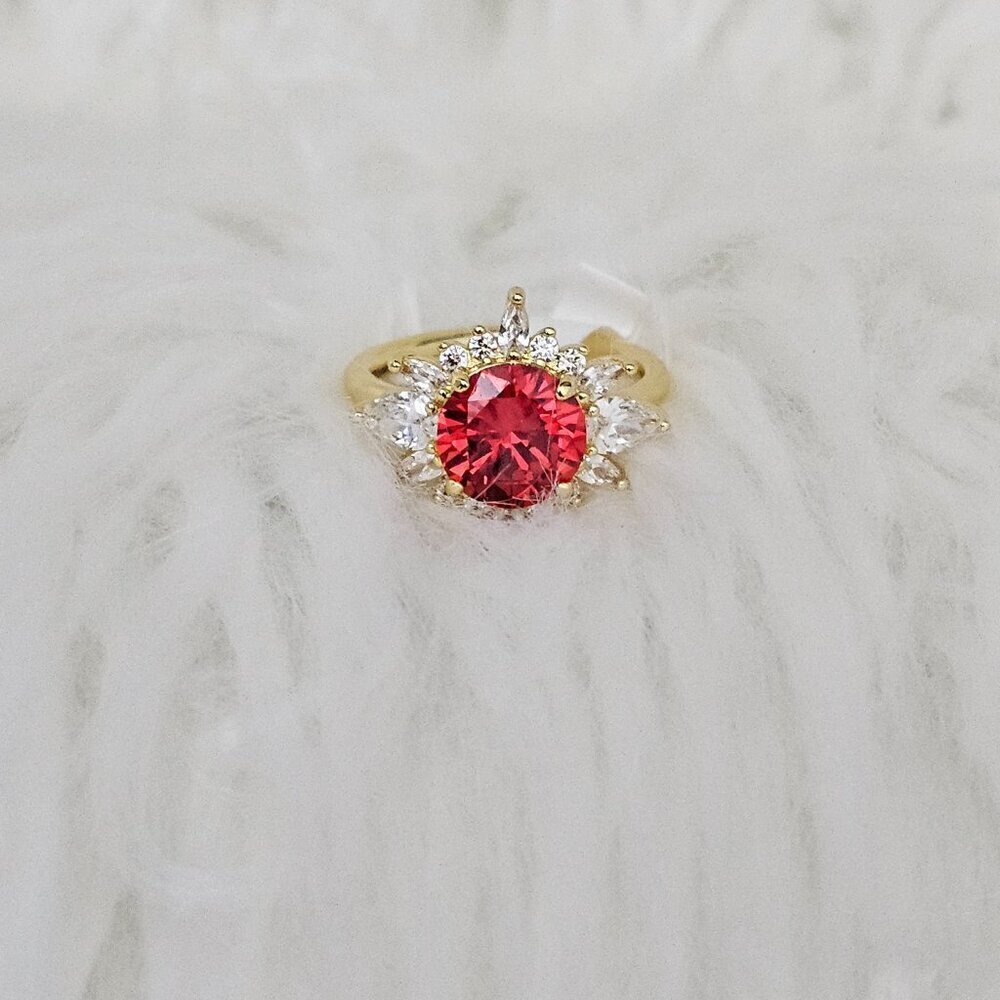 Bomb Party Lab Created LC Orange Sapphire White Topaz Yellow Gold Dipped Ring
